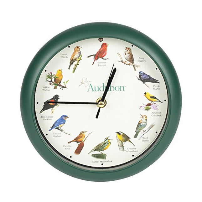 Audubon Society Singing Bird Clock, 8 Inch, Green