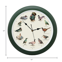 Load image into Gallery viewer, Singing Wild Game Birds of North America Wall Clock, 13 Inch, Green

