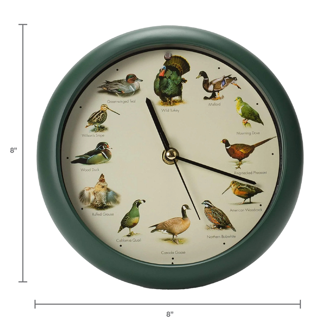 Singing Wild Game Birds of North America Clock, 8 Inch, Green