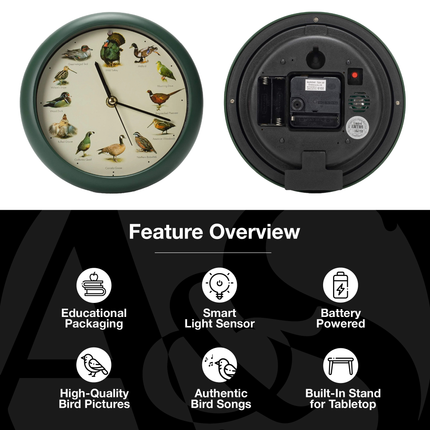 Singing Wild Game Birds of North America Clock, 8 Inch, Green