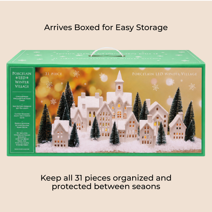 Winter Village LED Tea Light 31 Piece Porcelain Tabletop Christmas Figurine Boxed Set