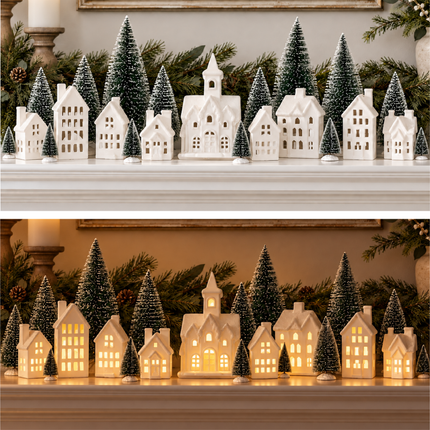 Winter Village LED Tea Light 31 Piece Porcelain Tabletop Christmas Figurine Boxed Set
