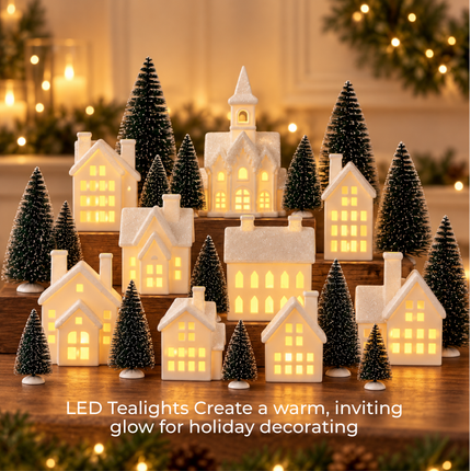Winter Village LED Tea Light 31 Piece Porcelain Tabletop Christmas Figurine Boxed Set