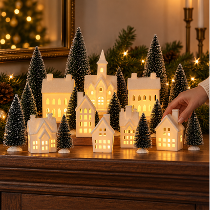 Winter Village LED Tea Light 31 Piece Porcelain Tabletop Christmas Figurine Boxed Set