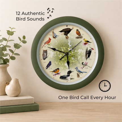 Limited Edition 20th Anniversary Singing Bird Wall Clock, 13 Inch, Green