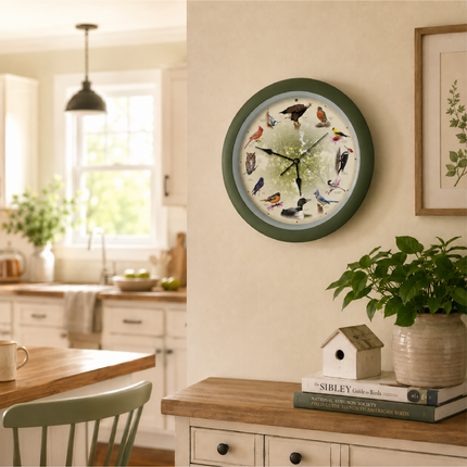 Limited Edition 20th Anniversary Singing Bird Wall Clock, 13 Inch, Green