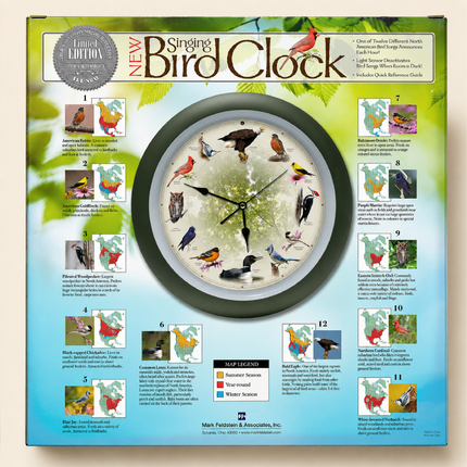 Limited Edition 20th Anniversary Singing Bird Wall Clock, 13 Inch, Green