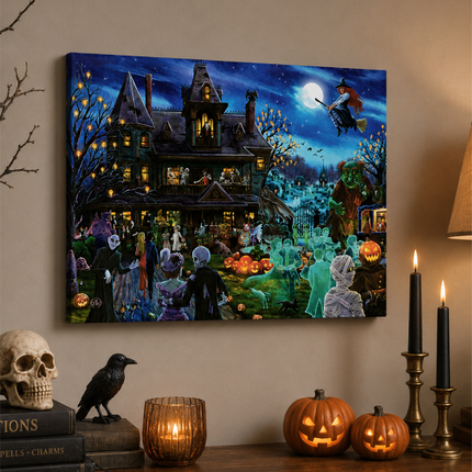 Zac Kinkade Ghoulish Gathering 16x12 LED Fiber Optic Lighted Canvas Art