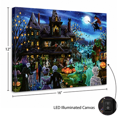 Zac Kinkade Ghoulish Gathering 16x12 LED Fiber Optic Lighted Canvas Art