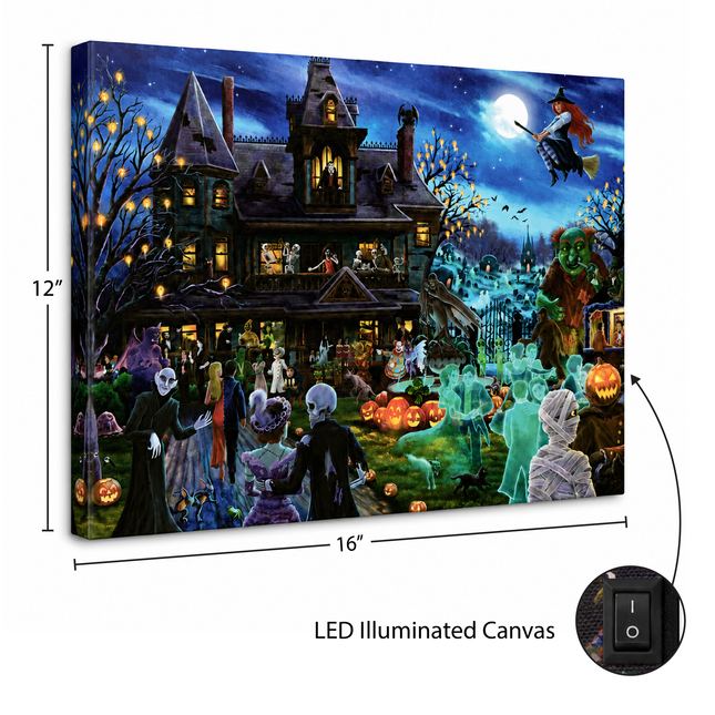 Zac Kinkade Ghoulish Gathering 16x12 LED Fiber Optic Lighted Canvas Art