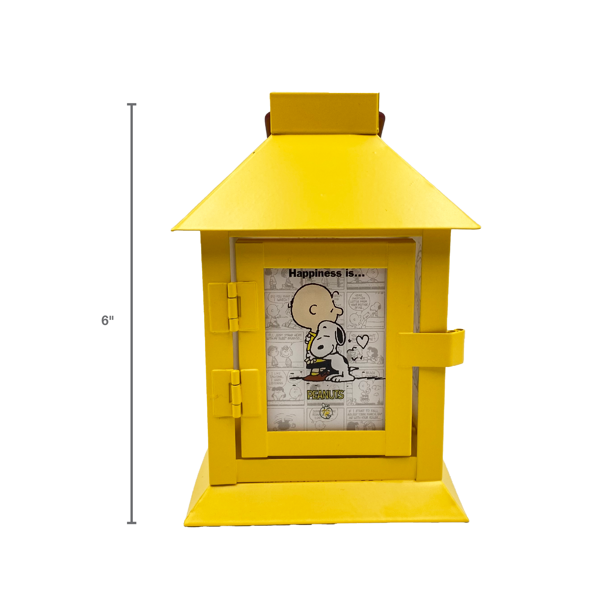 Peanuts 75th Anniversary Happiness is Metal Flameless LED Coach Lantern, 6 Inch