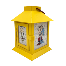 Load image into Gallery viewer, Peanuts 75th Anniversary Happiness is Metal Flameless LED Coach Lantern, 6 Inch, Yellow
