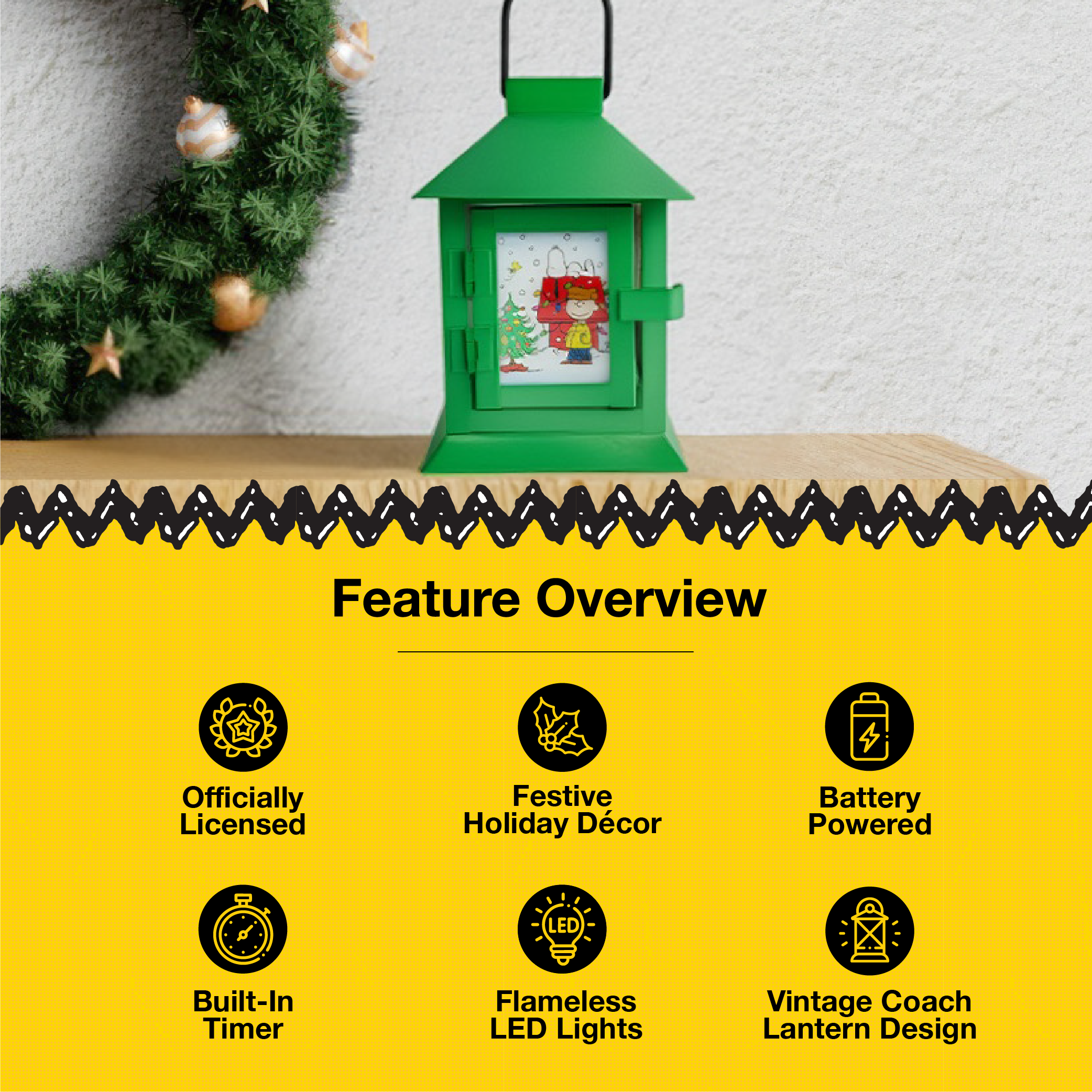 Peanuts Holiday Snoopy's Dog House Metal Flameless LED Coach Lantern, 6 Inch