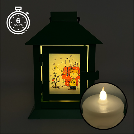 Peanuts Holiday Snoopy's Dog House Metal Flameless LED Coach Lantern, 6 Inch