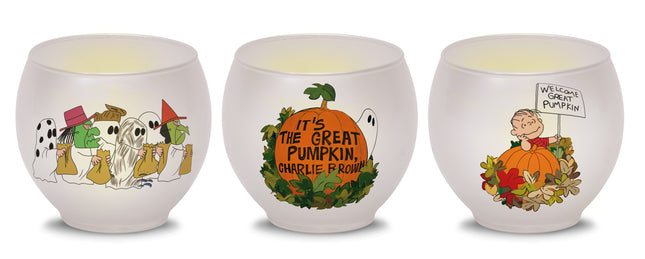 Peanuts "It's The Great Pumpkin" Round Glass Votives, 3 Inch (Set of 3)