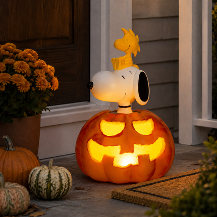 Peanuts Snoopy & Woodstock 17-Inch Jack O' Lantern Halloween Porch Greeter