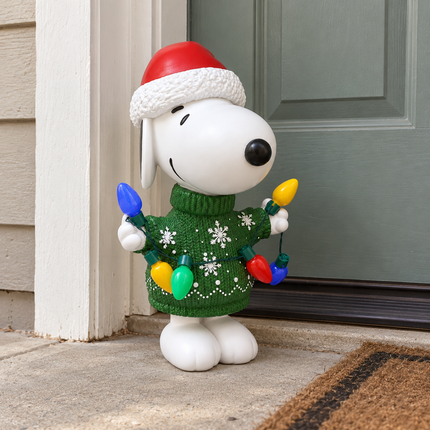 Peanuts Snoopy with C7 Bulbs Christmas LED Outdoor Door Greeter Statue, 17"