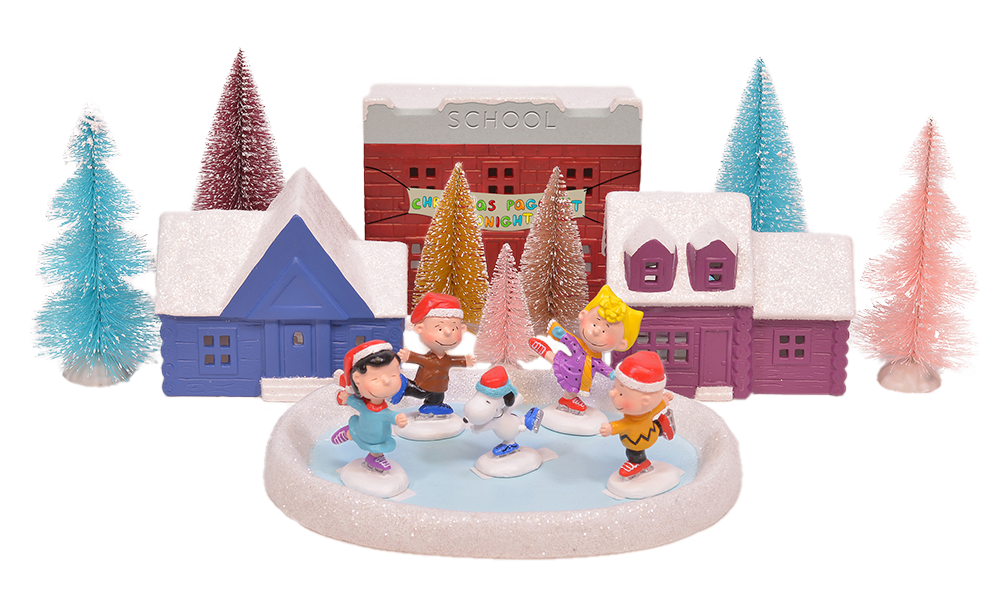 Peanuts Gang Ice Skating Porcelain Holiday Village and Trees, Set of 16