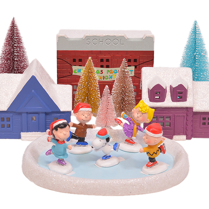 Peanuts Gang Ice Skating Porcelain Holiday Village and Trees (Set of 16)