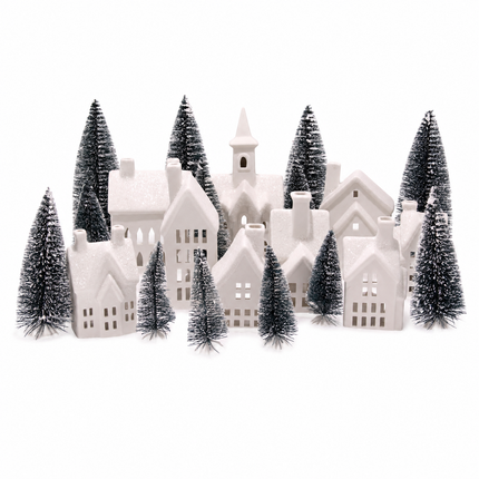 Winter Village LED Tea Light 31 Piece Porcelain Tabletop Christmas Figurine Boxed Set