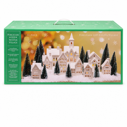 Winter Village LED Tea Light 31 Piece Porcelain Tabletop Christmas Figurine Boxed Set
