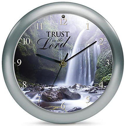 Inspirational Waterfall Trust Silver Tone Three Hymn Sound Clock, 8 Inch