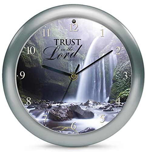 Inspirational Waterfall Trust Silver Tone Three Hymn Sound Clock, 8 Inch