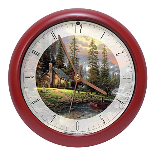 Thomas Kinkade Peaceful Retreat Meditative Nature Sound Clock, 8 Inch, Red