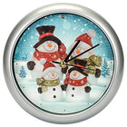 Snowman Family Winter Wonderland Round Sound Clock, 8 Inch, Silver