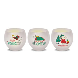 Peanuts Holiday Wishes Round Glass Votives with LED Flameless Tea Lights, Set of 3