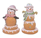 Frosted Gingerbread Snowman and Penguin Holiday Tabletop Figurines, Set of 2, 5 Inch