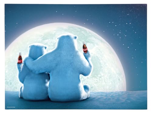 Coca Cola Polar Bears with Moon LED and Fiber Optic Holiday Canvas Wall Art, 16 x 12 Inch