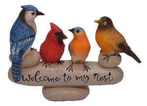 "Welcome to My Nest" Birds on Stone Cairn Resin Outdoor Figurine, 7 Inch