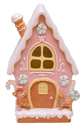 Frosted Pink Gingerbread Whimsical LED Winter Village House, 10 Inch