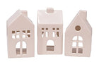 Glazed Porcelain Mini Village Houses, Set of 3, 4 Inch, White