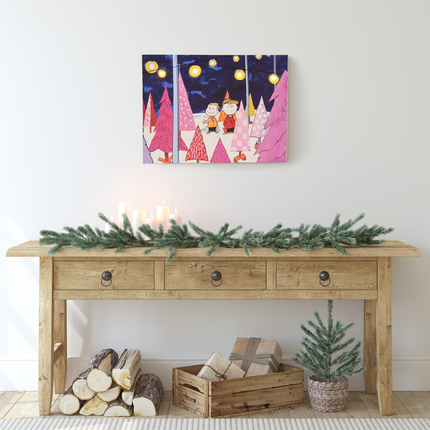 Peanuts Charlie Brown Christmas Tree Farm Holiday LED Canvas Wall Art, 12 x 16 Inch