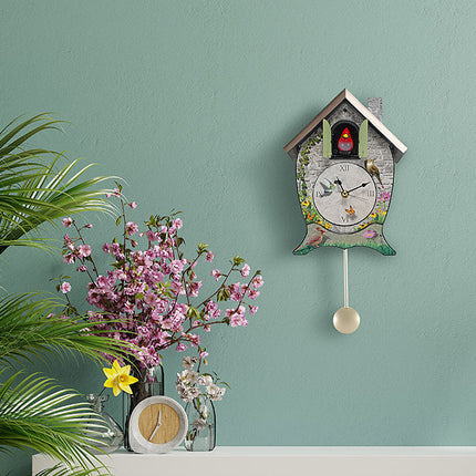 Garden Cottage Singing Cardinal Cuckoo Clock
