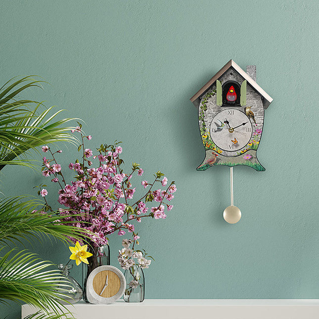 Garden Cottage Singing Cardinal Cuckoo Clock