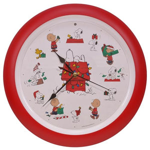 Peanuts Characters Snoopy and Doghouse Christmas Carol Red 13" Sound Clock