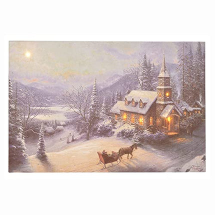 Thomas Kinkade "Sunday Evening Sleigh Ride" Holiday LED Canvas Wall Art, 24 x 16 inches