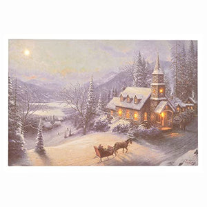 Thomas Kinkade "Sunday Evening Sleigh Ride" Holiday LED Canvas Wall Art, 24 x 16 inches