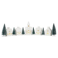 Unglazed Porcelain Winter Village with Barn Holiday Pre Lit LED Figurines, Set of 11, 5 Inch, White