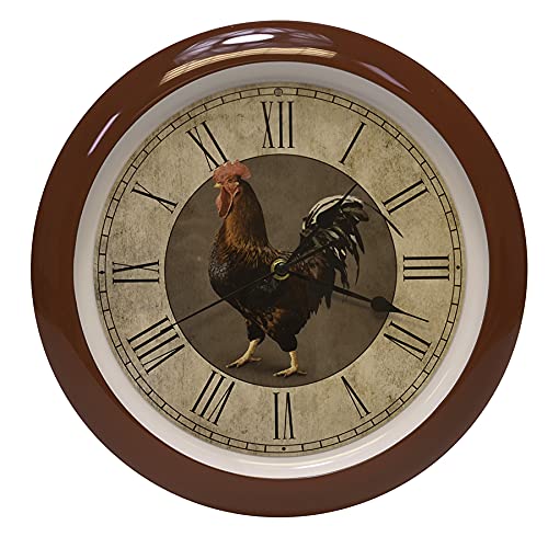 Vintage Farmhouse Collection Rooster Sound Clock, 13 Inch, Natural Brown