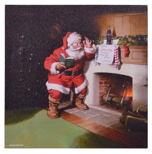 Coca Cola Santa at The Fireplace LED and Fiber Optic Canvas Wall Art, 12 x 12 Inch