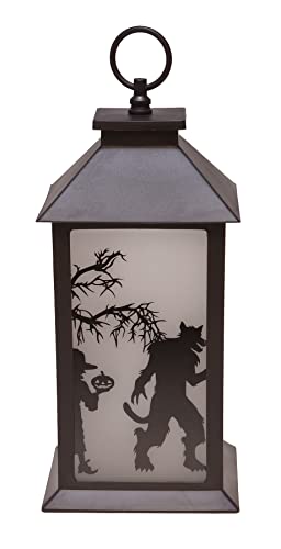 Werewolves and Witches Flameless LED Halloween Monsters Lantern, 13 Inch, Black