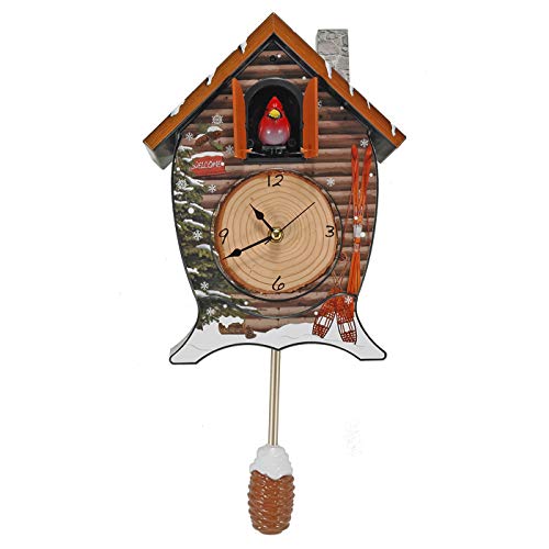 Snowy Cabin Singing Cardinal Sound Cuckoo Clock