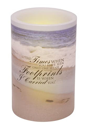 Footprints in The Sand Quote Inspirational Real Wax Flameless LED Candle Pillar, 4 x 6 Inch
