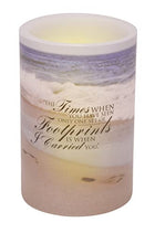 Footprints in The Sand Quote Inspirational Real Wax Flameless LED Candle Pillar, 4 x 6 Inch