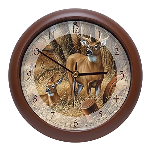Wild Wings Rustic Retreat Whitetail Deer Nature Sounds Clock, 8 Inch, Brown