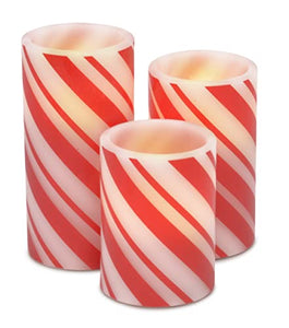 Holiday Candy Cane Stripe Flameless LED Pillar Candles, Set of 3, 6 Inch